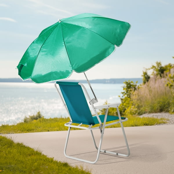 Folding Beach Chair with Umbrella for Adults, Lightweight Porable Camping Chair with 265lbs Capacity for Travel Picnic Concert & Outdoor Activities, Mint Green