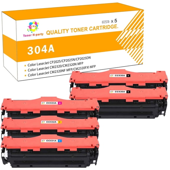 5-Pack Compatible for HP 304A Toner Cartridge for CC5230A CC531A CC533A CC532A Color LaserJet CP2025 CP2025N CP2025DN, CM2320CM2320NF-MFP CM2320FXI-MFP