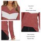 thumbnail image 5 of Mujer Otoño Invierno Top manga larga cuello en V franjas de diferente color suave cómoda mujer camisa Casual para uso diario, 5 of 6