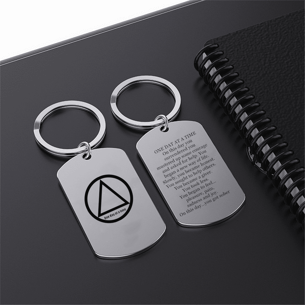 PeaceAndSerenityUS AA Chip Keyring w/ Carabiner Clip Display Medallion Key Chain Bicycle Chain Sobriety Birthday Anniversary Medallion Gift Show Pride Biker