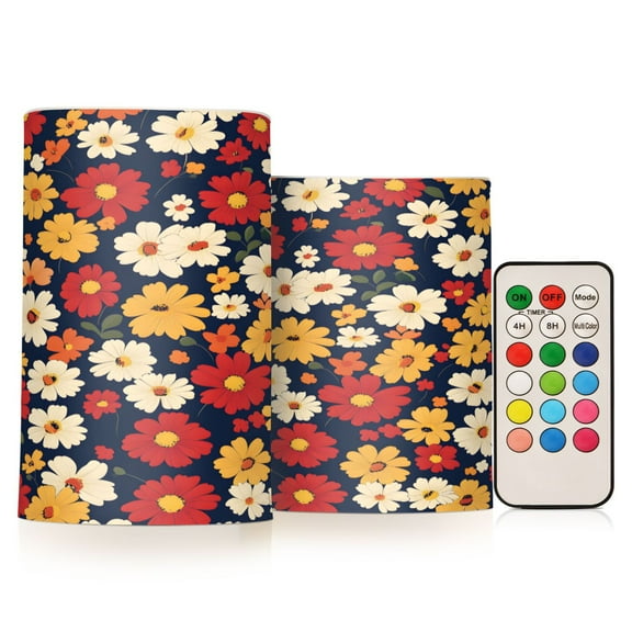 Yayeee Flameless Candles with Remote Flickering Battery Operated Multi Color Changing, Red Floral