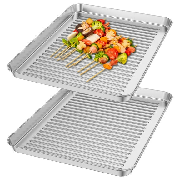 lkoopy 2PCS Stainless Steel Baking Sheets, Broiling Pan for Broiling, Roasting and Baking, Nonstick Baking Pan, Large Oven Trays, Mirror Finished, Dishwasher Safe, 16 x 12 x 0.98 inches