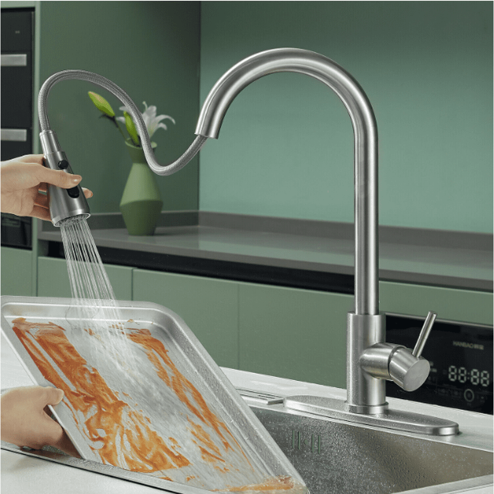 Pull-Out Spray Kitchen Faucet Stainless Steel, Kitchen Faucet with Pull Stainless Steel Kitchen Faucet With Pulldown Spray