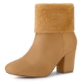 thumbnail image 1 of Unique Bargains Women's Faux Fur Block Heel Round Toe Ankle Boots, 1 of 6