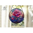 thumbnail image 2 of Purple Pink Rose Suncatcher, Round Stained Glass Window Hanging Panel, Romantic Floral Decor Gift, Elegant Flower Lover Ornament 4296983742, 2 of 4