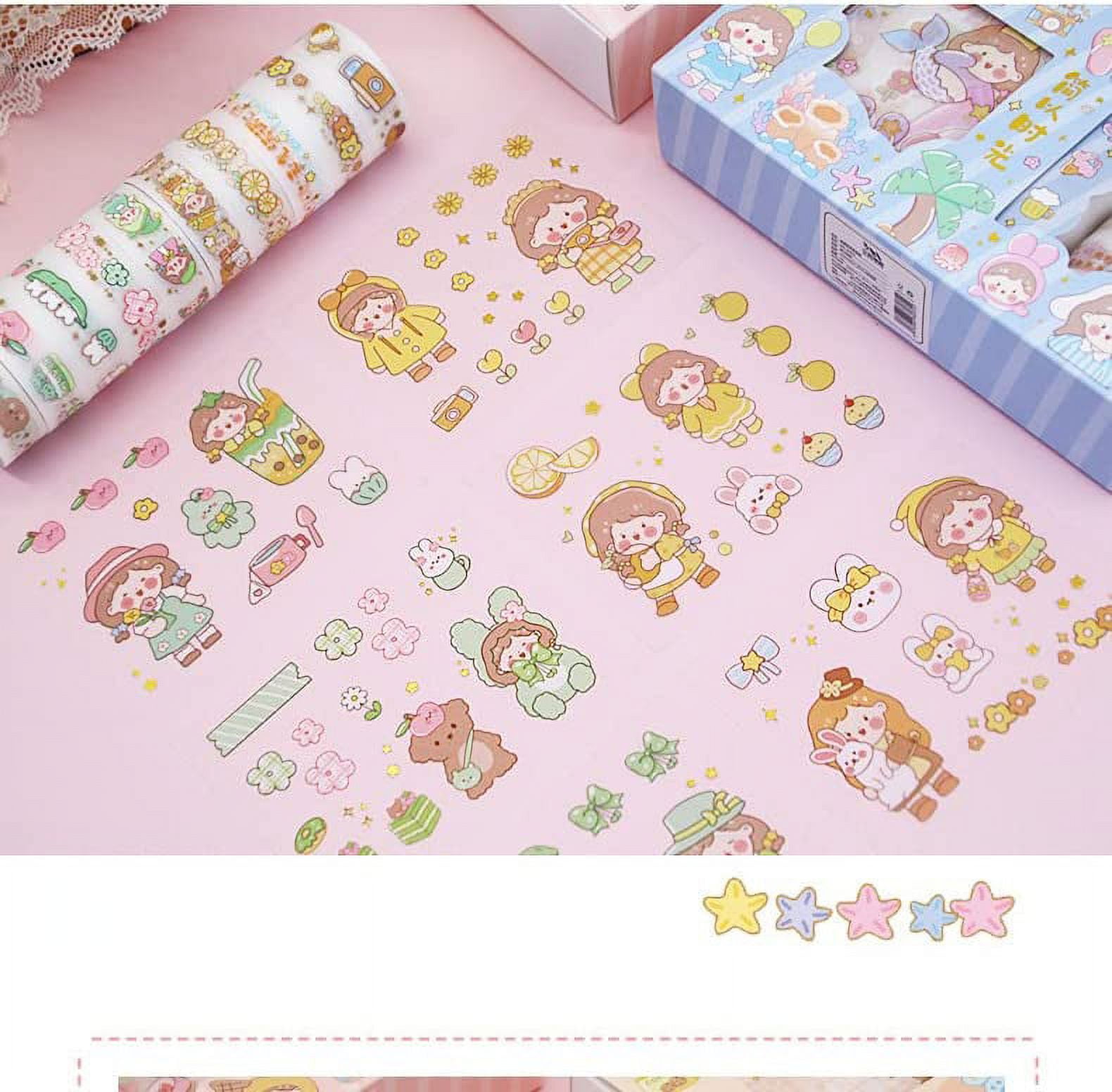 Ekoi Magical Theme Washi Tape - 8 Rolls 15 mm Cute Kawaii Gold Print Cartoon Design Decorative Masking Sticky Japanese Duct Tape Stickers for
