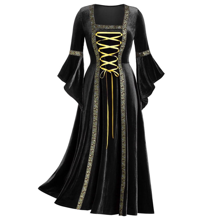 Yeahdor Womens Medieval Victoria Queen Princess Formal Dress Halloween  Carnival Court Cosplay Costume Velvet Dress Black S - Walmart.com