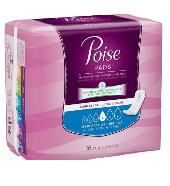 Poise Bladder Control Pads, Moderate Absorbency - Pack of 16