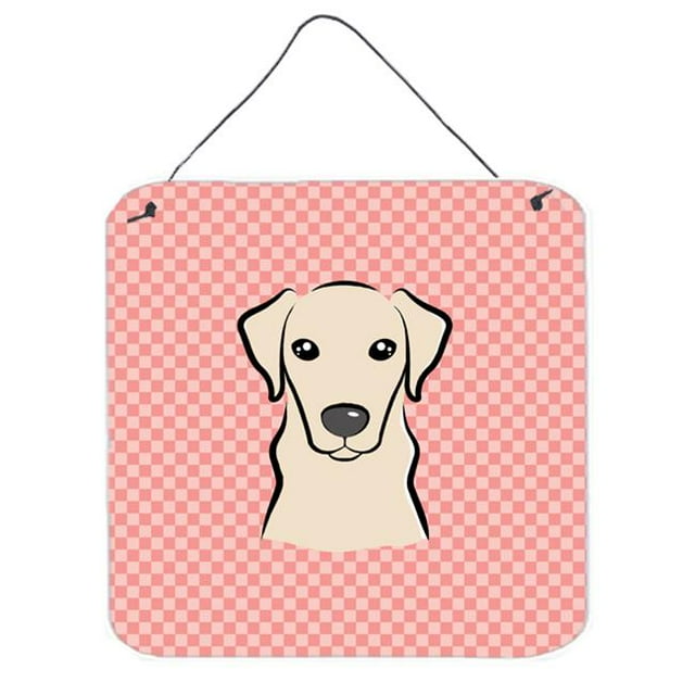 Checkerboard Pink Yellow Labrador Aluminum Metal Wall Or Door Hanging Prints, 6 x 6 In.
