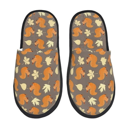 

Tideii Squirrel And Maple Leaves for Home Indoor Cotton Slippers Autumn and Winter EVA Plush Slippers Household Supplies Unisex-Large