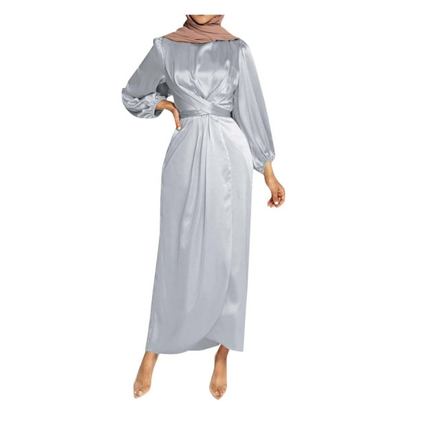 Satin Dress size 10 12 14, Muslim abaya Maxi Dress uk, Long Flowy