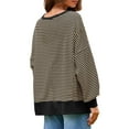 thumbnail image 4 of Sweaters For Women Oversized Knit Striped Long Sleeve Crewneck Casual Loose Pullover Tops Khaki L Womens Sweaters, 4 of 6