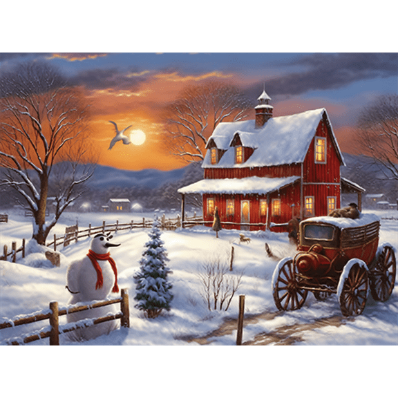 puzzles 300 pieces for adults Country Christmas Snowman, Winter, Countryside Formation wooden Challenging Puzzle Perfect for Game Night 14.9'' x 10.2''