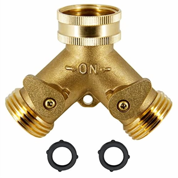 2 Way Brass Hose Splitter,3/4" Brass Hose Connectors,Y Connector Garden Hose Adapter,1 Pack