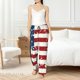 thumbnail image 4 of Balery Vintage American Flag Pantalones de pijama para mujer, pijamas ultraligeros, pantalones de estar por casa-Large, 4 of 6