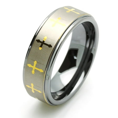 - Men Women Tungsten Carbide Wedding Band Ring 8mm Comfort Fit Gold Plated Celtic Cross Tungsten Ring