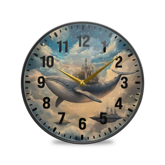 Yayeee Wall Clock Battery Operated 9.5" Silent Quartz Non-Ticking for Living Room Decor, Floating Whale