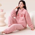 thumbnail image 2 of Conjunto de Pijama de terciopelo Coral para mujer, ropa de dormir cálida de franela con forro polar y cuello levantado grueso, traje de invierno, 2024, 2 of 5