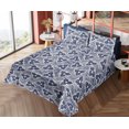 thumbnail image 4 of Japanese Sheet Set, Abstract Flower-Like Whimsical Motifs Repetitive Pattern Illustration, Fitted & Flat Sheet with Pillowcase Bedding Accent 4 Pcs Set, King, Dark Violet Blue White, by Ambesonne, 4 of 5