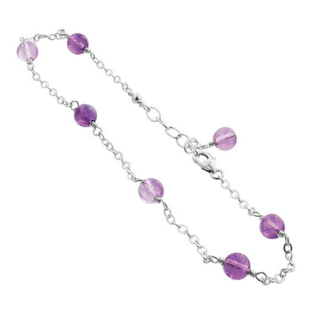 Gemstone Handmade Indian Jewelry - Gem Avenue 925 Sterling Silver Simulated Amethyst Handmade Bracelet 7 to 8 inch Adjustable