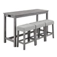 thumbnail image 6 of GZXS 4-Piece Bar Table Set with Charging Station, Counter Height Dining Set with 3 Upholstered Linen Stools, 58.4" Industrial Long Pub Table with USB Ports for Kitchen & Living Room (Gray), 6 of 9