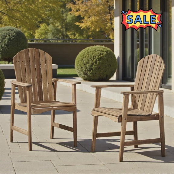 Tcbosik Set of 2 Modern Armchairs, Adirondack Dining Chair, Weather-Resistant Lounge Chair, Wood Chair for Patio, Garden, Backyard, Natural