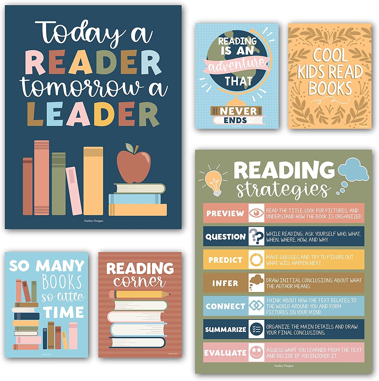 6 Colorful Reading Posters For Classroom Library Decorations For School