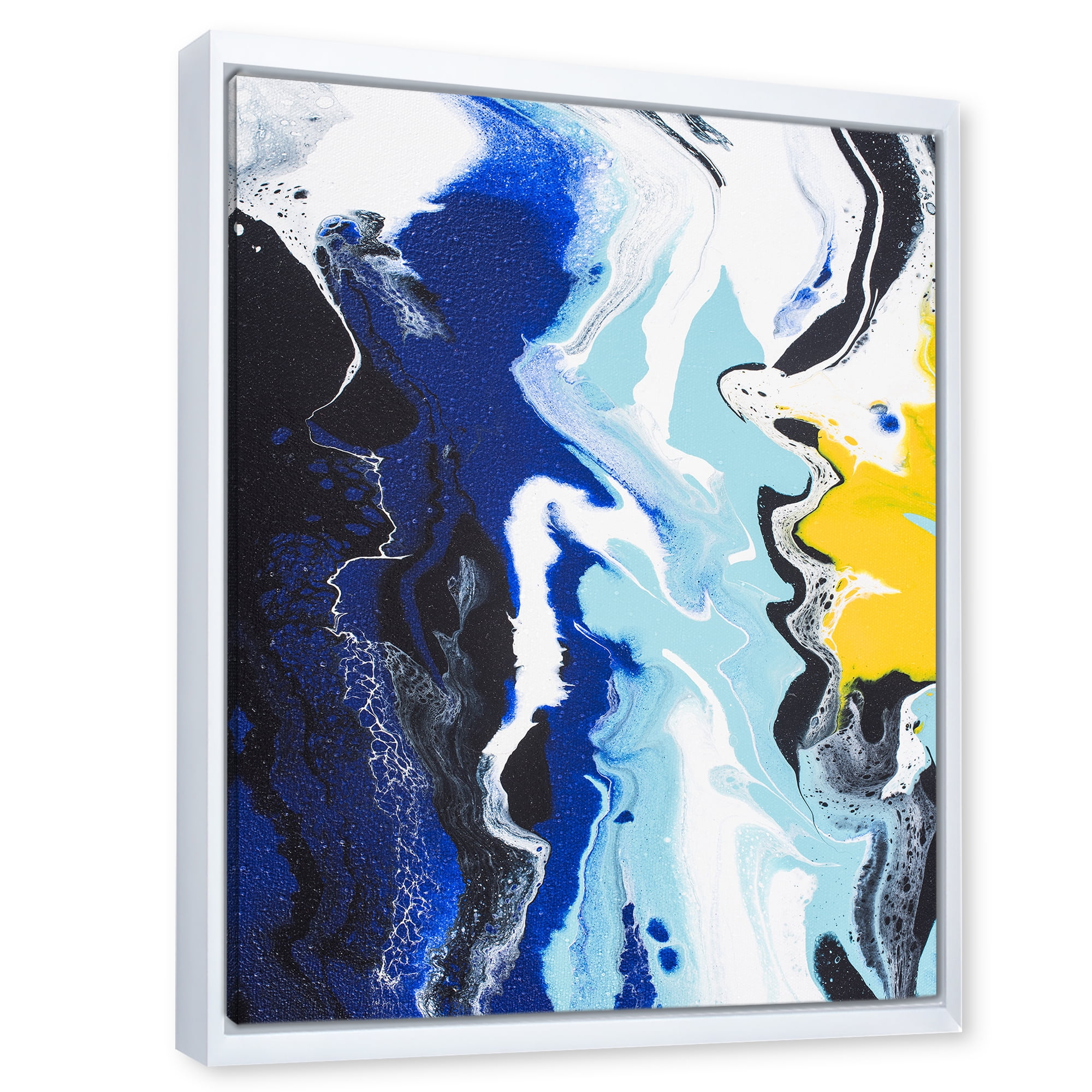 Designart 'Abstract Blue and Yellow Waves' Modern Framed Canvas Wall Art Print
