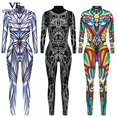 thumbnail image 2 of Disfraz de Halloween de VIP FASHION, monos estampados de esqueleto para mujer, monos de cosplay coloridos con degradado, traje de gato Zentai, 2 of 5
