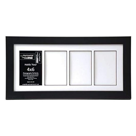[8x18bk-w] 4 Opening Glass Face Black Picture Frame Holds 4x6 Media with White Collage Mat