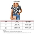 thumbnail image 5 of Women's V-Neck T-Shirt with Short Petal Sleeves, Back Pleats, and Loose Fit in Black Base with White Floral Print, Size XL, 5 of 5