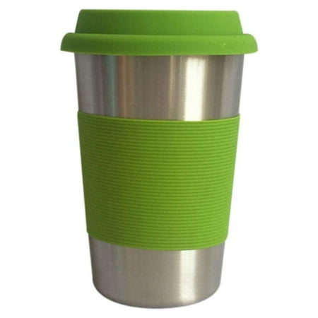 

500ML Stainless Steel Beer Pint Cup Vacuum Travel Coffee Mug with Silicone Sleeves - Green