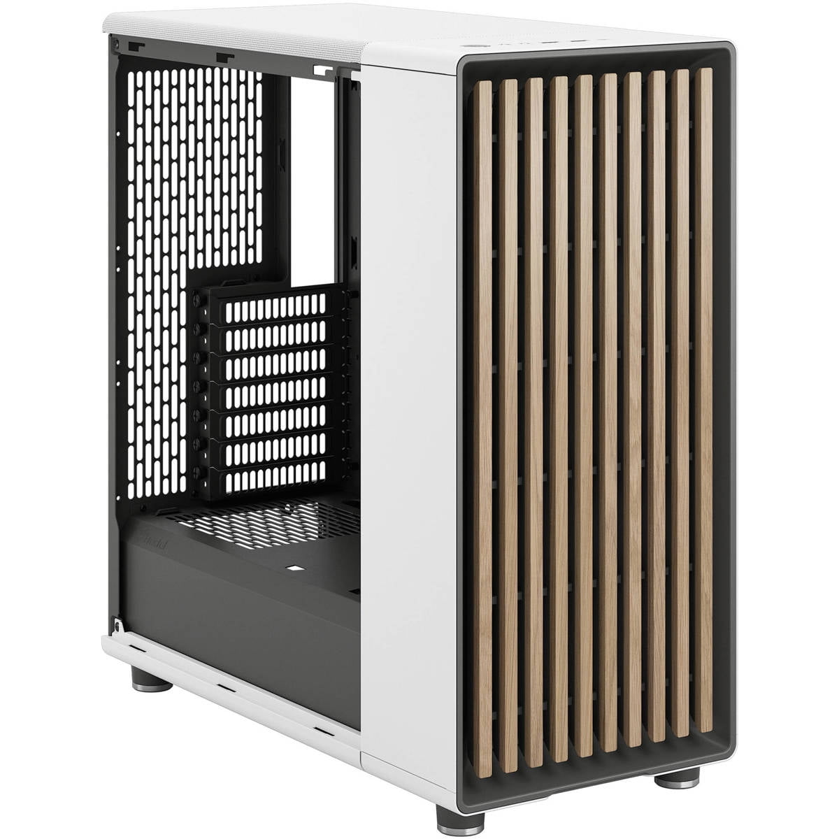 Fractal Design North Chalk White Chassis with Oak Front and Clear Tempered Glass Side Panel ATX Mid Tower Computer Case