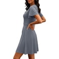 thumbnail image 5 of MaFYtyTPR Women Summer V-Neck Dress Casual Solid Color Short Sleeve Ruffled Loose Fit Mini Dress Womens Beach Flutter Sleeve Dresses A-Gray M, 5 of 6