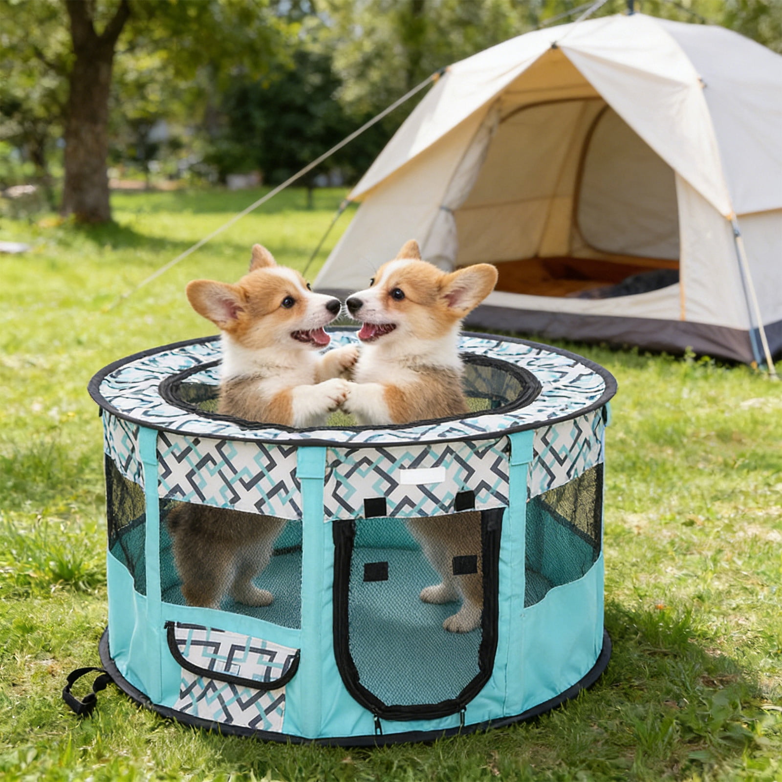 Portable Pet Cat Playpen, Round Cat Cages Indoor Collapsible Dog Crates Tent Kennel Playpen Indoor & Outdoor (Green)