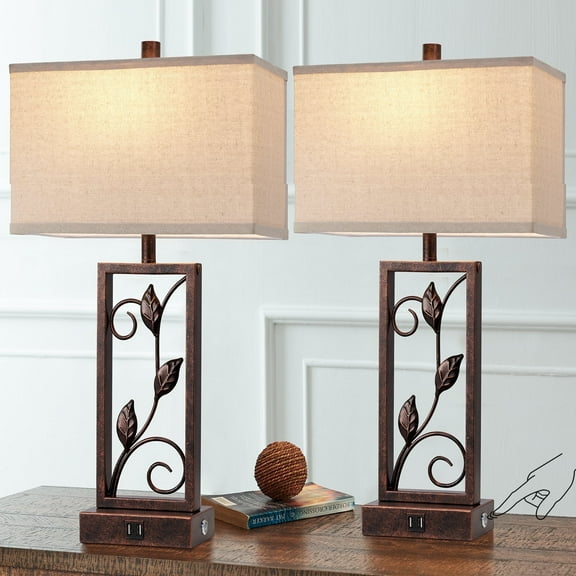 RORIA 24" Farmhouse Touch Control Table Lamps Set of 2, Rustic Leaf Lamp for Bedroom Living Room