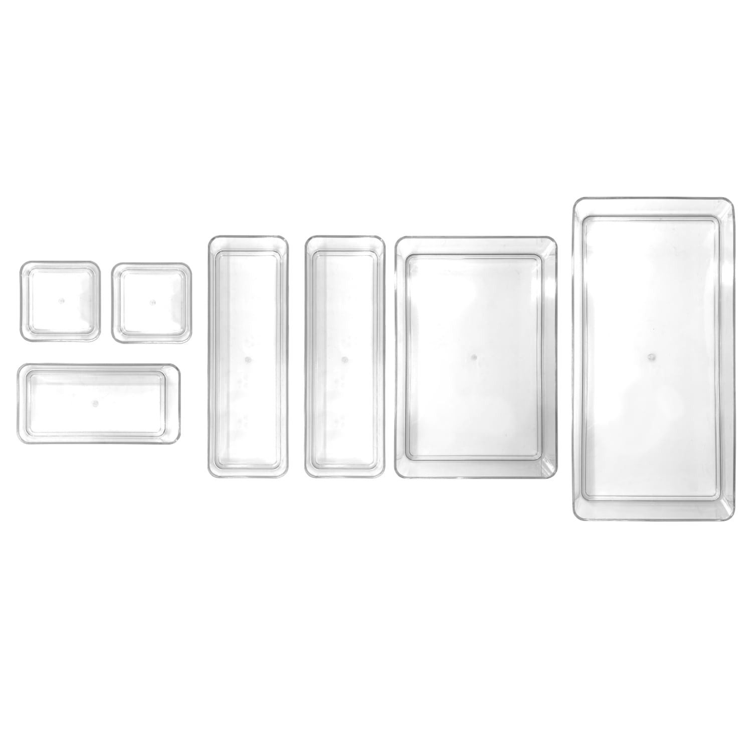Isaac Jacobs Clear Stackable Drawer Organizer Set, 7-Piece – Multi-Size Plastic Storage Bins for Kitchen, Bathroom, Vanity, Office, and Home Organization