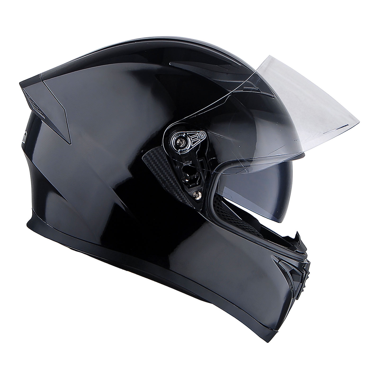 1Storm Motorcycle Street Bike Dual Visor/Sun Visor Full Face Helmet Mechanic with LED Tail Light: LED_HJK316 Glossy Black