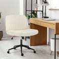 thumbnail image 3 of MCQ Office Chair, Height-Adjustable Swivel Chair with Wide Padded Seat and Wheels, Linen Fabric in Beige, for Home Office​, 3 of 6