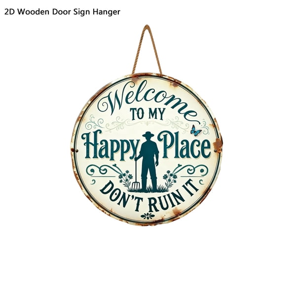 Rustic Round Hanging Welcome Sign for Front Door, Farmhouse Garden Porch Decor Wooden Wall Plaque