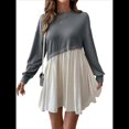 thumbnail image 3 of Vestido Corto Informal de Corte A con Cuello Redondo, Larga y Dobladillo con Volantes para Mujer Gris Oscuro M, 3 of 9