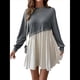 thumbnail image 3 of Vestido Corto Informal de Corte A con Cuello Redondo, Larga y Dobladillo con Volantes para Mujer Gris Oscuro M, 3 of 9
