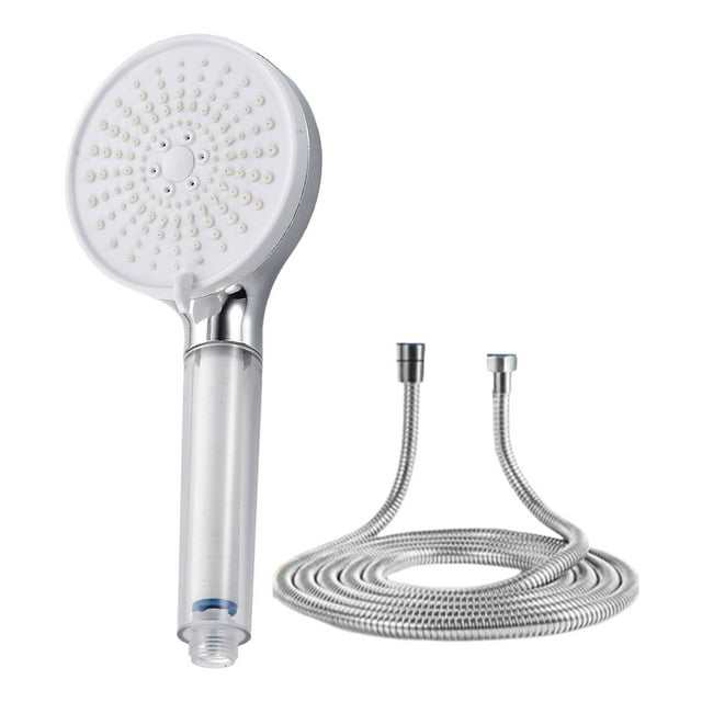 Toystoory Cabezal de ducha de cinco niveles de alta presión con ajuste de salida de agua Metales pesados Ablandamiento de agua dura Juegos de accesorios de baño Algodón Blanco Con tubería de agua