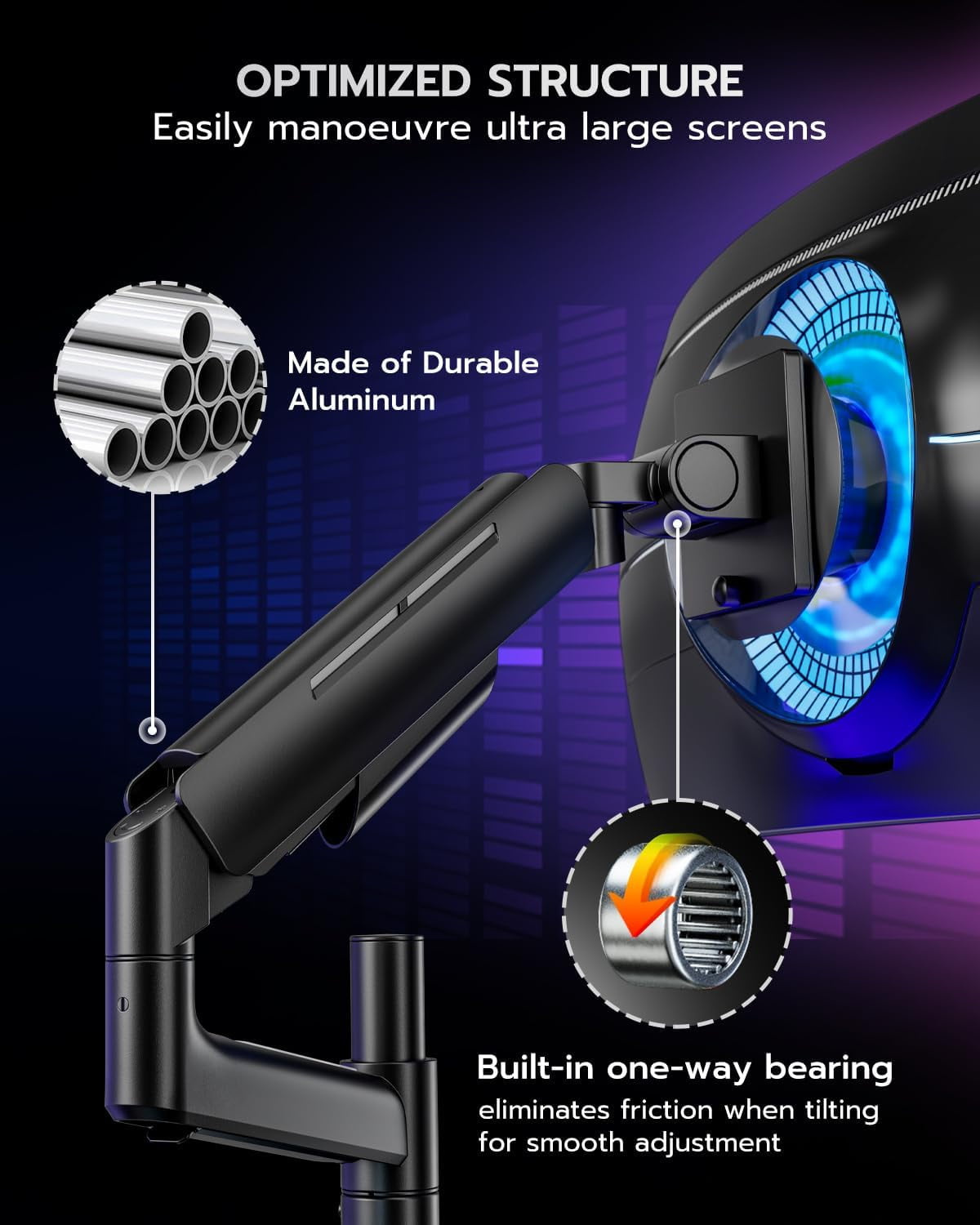 ARES WING Dual Monitor Mount for 17–49" Ultrawide Screens, Heavy Duty Gas Spring Monitor Arm Desk Mount, Height Adjustable Dual Monitor Stand with Clamp & Grommet, VESA 75x75 100x100, Black