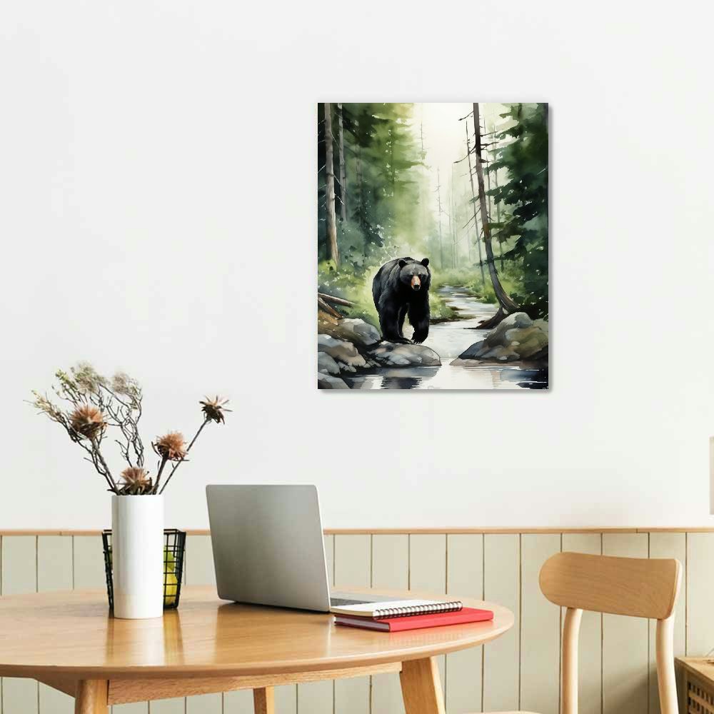 EastSmooth Animal Arts Large Living Room Wall Decor Canvas Wall Art Black Bear Animal Painting Picture Wall Art​ For Living Room Decor Artwork Modern Home Bedroom Wall Decoration