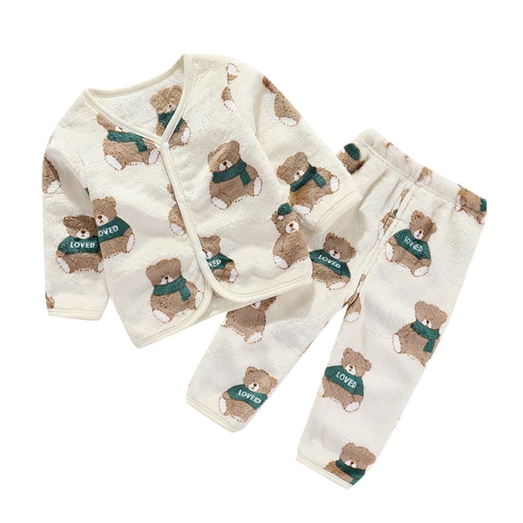 Sopiago Toddler Pjs Solid Long Sleeve Button Shirt Top and Pants Coral fleece 2Piece Baby Pajamas for Girls Green,18-24 Months