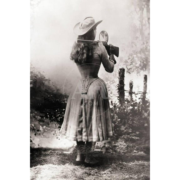 Annie Oakley Shooting over Shoulder, Figurative World Culture Unframed Photographic Print Wall Art Sold by Art.Com