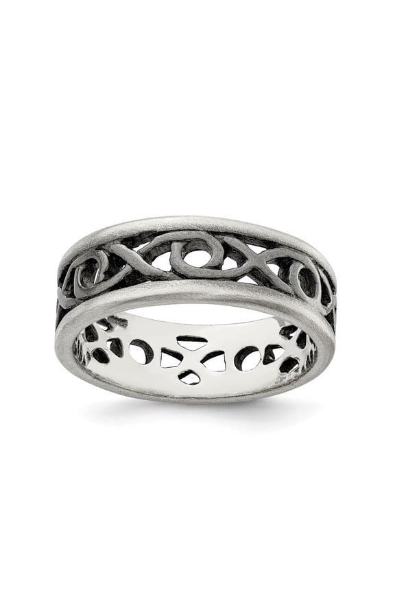 White Sterling Silver Ring Band Men's X&O Design