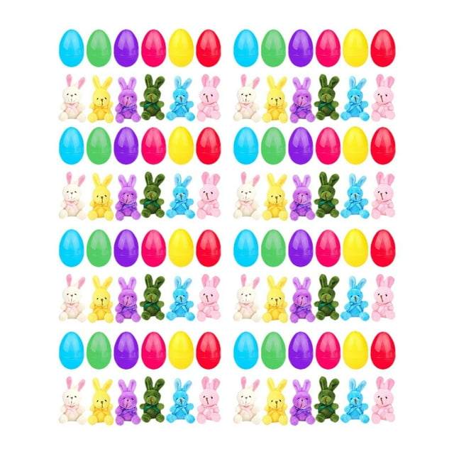 Huevos de Pascua rellenos de juguetes de conejito, decorativos, suaves, únicos y creativos, regalos de fiesta. 48 set