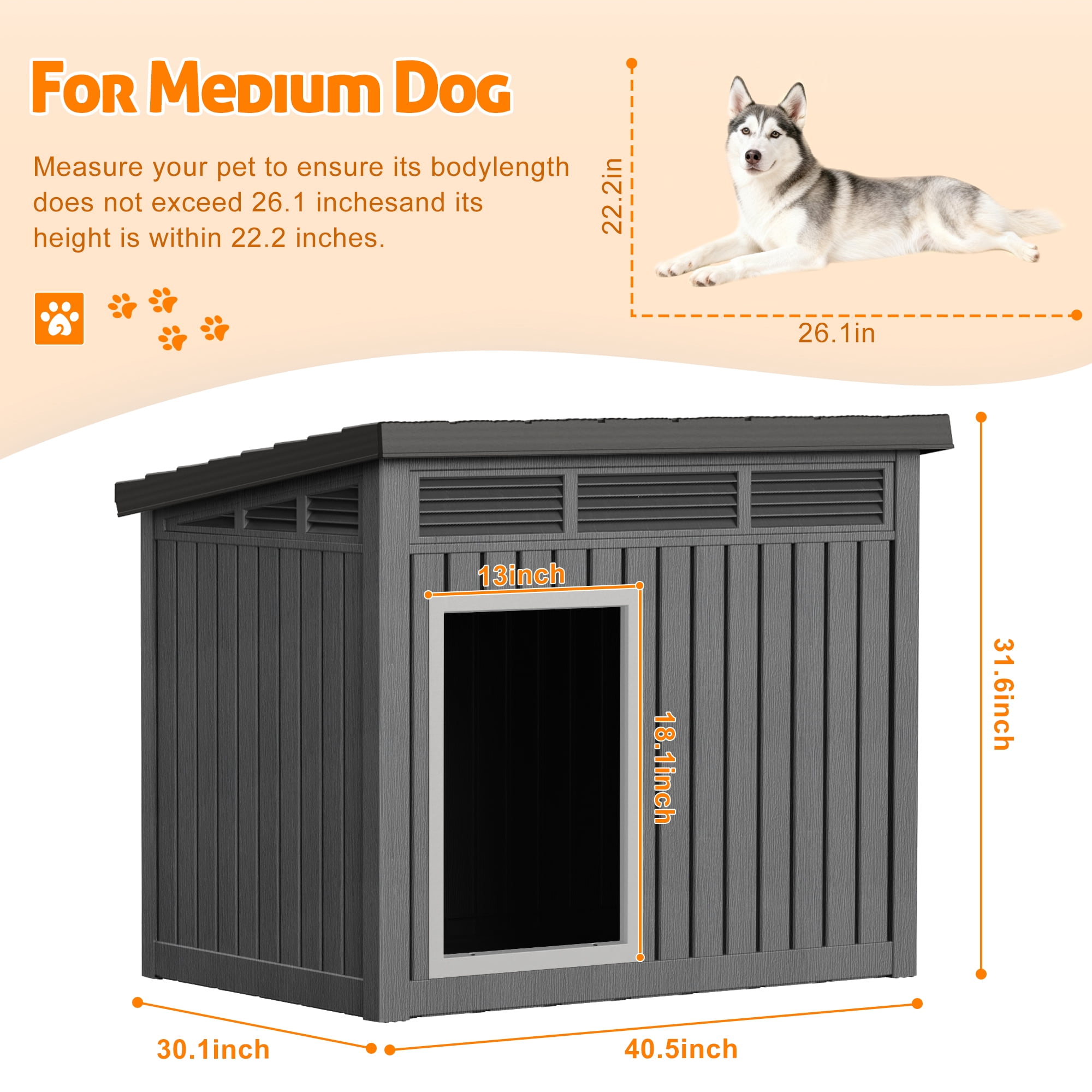 Dog House for Indoor & Outdoor Use - Weatherproof Roof & Removable Floor, Fits Small to Medium Dogs